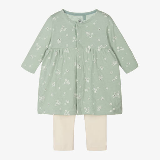 Petit Bateau-طقم فستان وليقنز قطن عضوي لون أخضر أطفال | Childrensalon Outlet