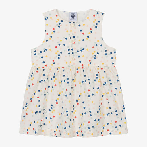 Petit Bateau-Girls Ivory Cotton Polka Dot Dress | Childrensalon Outlet