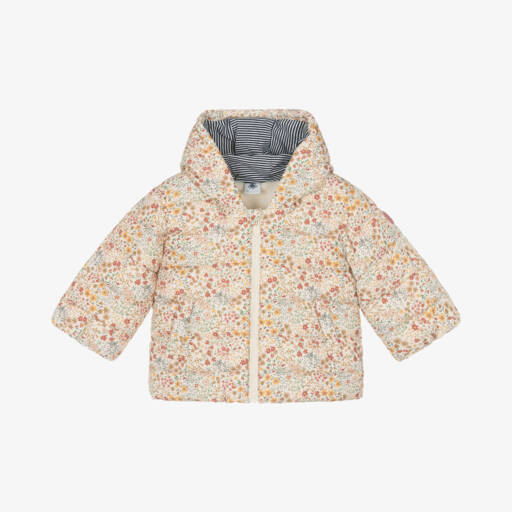 Petit Bateau-Girls Ivory Floral Hooded Coat | Childrensalon Outlet