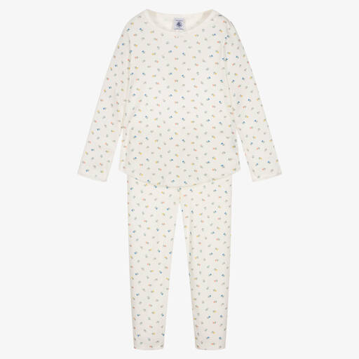 Petit Bateau-بيجاما قطن عضوي لون عاجي بطبعة ورود للبنات | Childrensalon Outlet