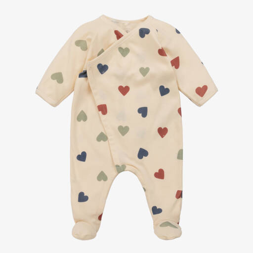 Petit Bateau-Girls Ivory Heart Organic Cotton Babygrow | Childrensalon Outlet