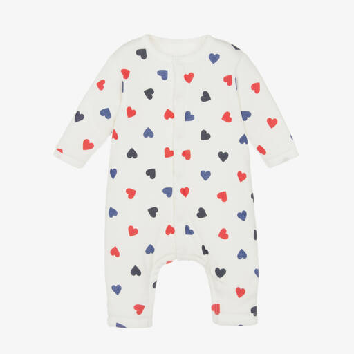 Petit Bateau-Girls Ivory Heart Print Babysuit | Childrensalon Outlet