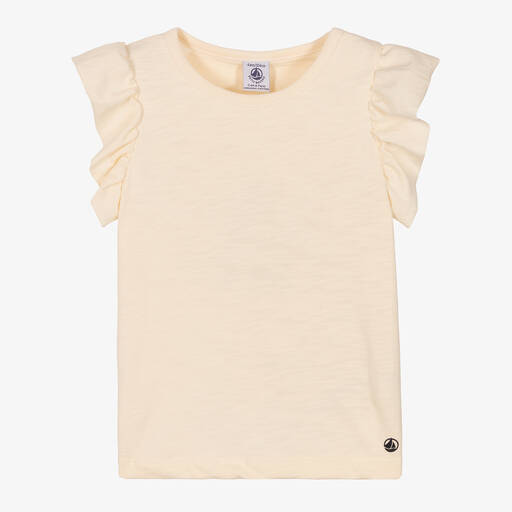 Petit Bateau-Girls Ivory Organic Cotton T-Shirt | Childrensalon Outlet