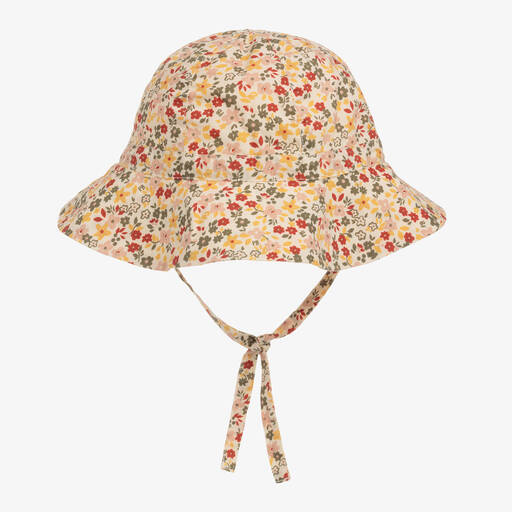 Petit Bateau-Girls Ivory & Pink Floral Cotton Sun Hat | Childrensalon Outlet