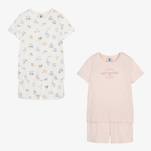 Petit Bateau-Pyjamas ivoire et roses fille (x 2) | Childrensalon Outlet