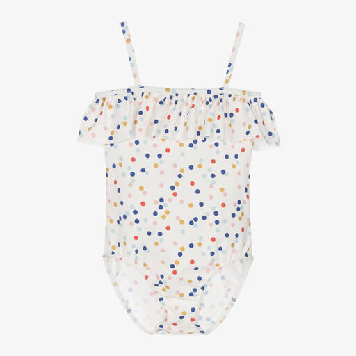 Petit Bateau-Girls Ivory Polka Dot Ruffle Swimsuit | Childrensalon Outlet