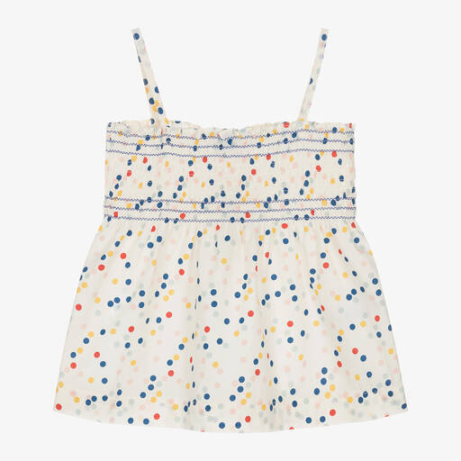 Petit Bateau-Girls Ivory Ruched Cotton Blouse | Childrensalon Outlet
