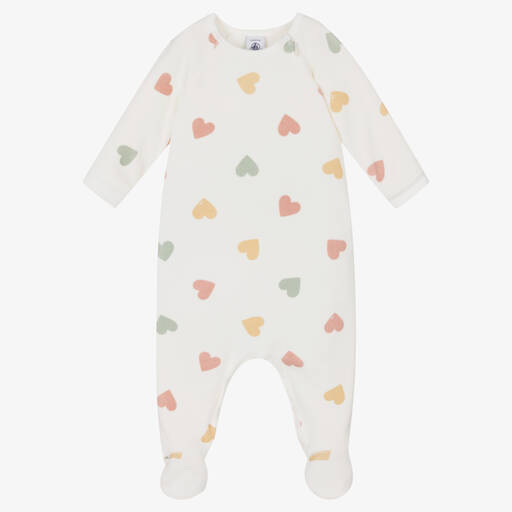 Petit Bateau-Кремовый велюровый комбинезон с сердечками | Childrensalon Outlet