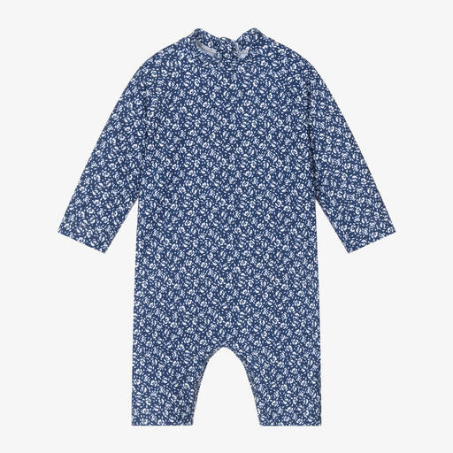 Petit Bateau-Girls Navy Blue Floral Print Sun Suit (UV50+) | Childrensalon Outlet
