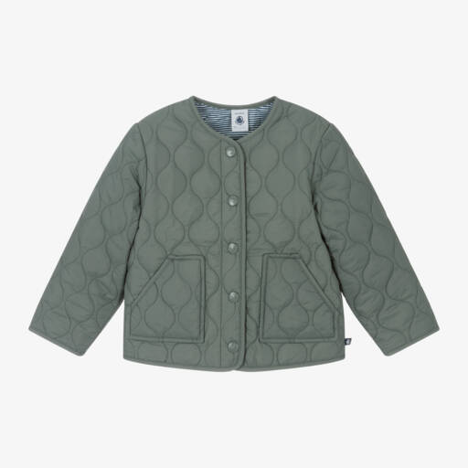 Petit Bateau-Girls Olive Quilted Coat | Childrensalon Outlet