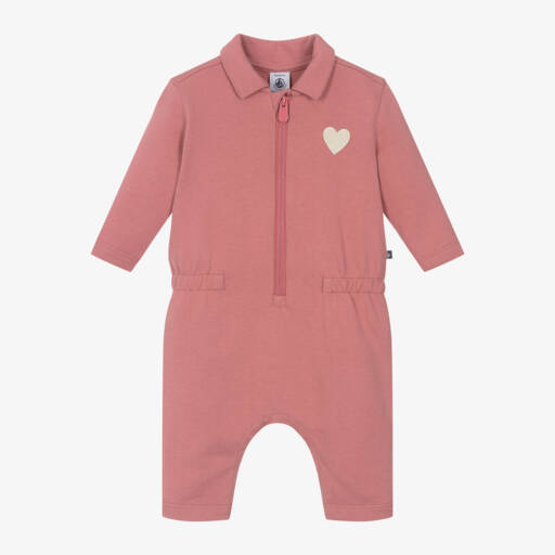 Petit Bateau-جمبسوت بسحاب قطن عضوي لون زهري للبنات | Childrensalon Outlet
