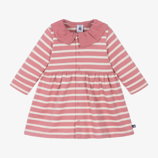 Petit Bateau-Girls Organic Striped Pink Dress | Childrensalon Outlet