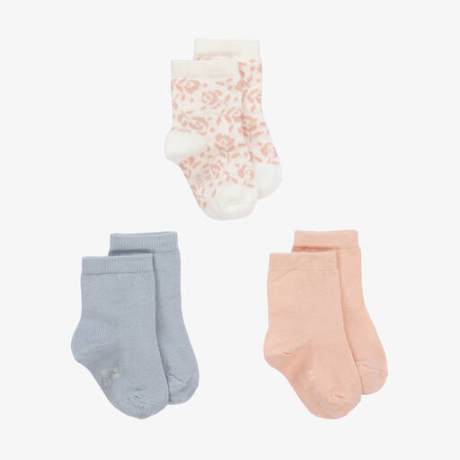 Petit Bateau-جوارب أطفال بناتي قطن لون زهري وأزرق (عدد 3) | Childrensalon Outlet