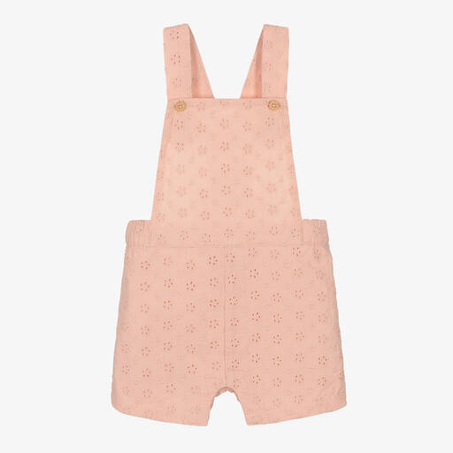 Petit Bateau-Girls Pink Broderie Anglaise Dungaree Shorts | Childrensalon Outlet