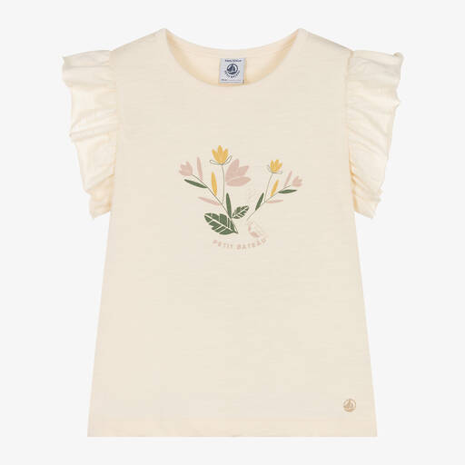 Petit Bateau-Girls Pink Floral Cotton T-Shirt | Childrensalon Outlet