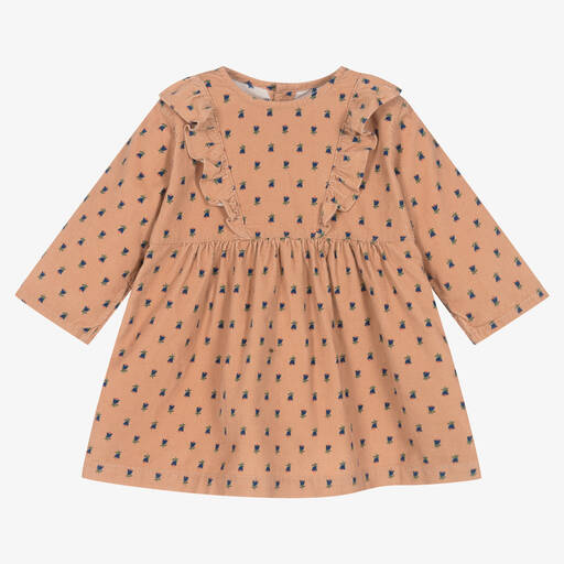 Petit Bateau-Girls Pink Floral Needlecord Dress  | Childrensalon Outlet