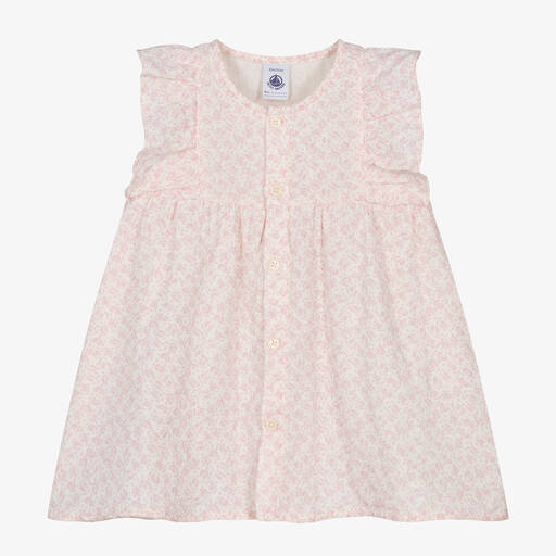 Petit Bateau-Girls Pink Floral Organic Cotton Dress | Childrensalon Outlet