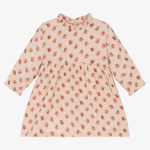 Petit Bateau-Girls Pink Organic Cotton Floral Dress | Childrensalon Outlet