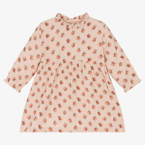 Petit Bateau-Girls Pink Organic Cotton Floral Dress | Childrensalon Outlet