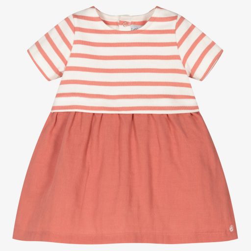 Petit Bateau-Girls Pink Stripe Cotton Dress | Childrensalon Outlet