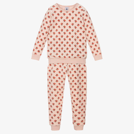 Petit Bateau-Girls Pink Velour Floral Pyjamas | Childrensalon Outlet