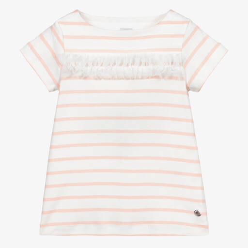 Petit Bateau-Girls Pink & White T-Shirt | Childrensalon Outlet