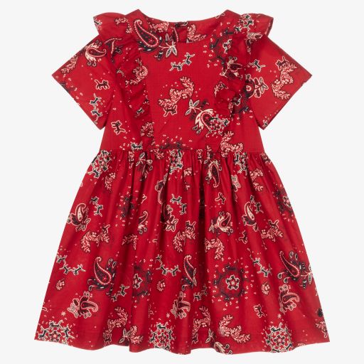 Petit Bateau-فستان قطن بوبلين لون أحمر | Childrensalon Outlet