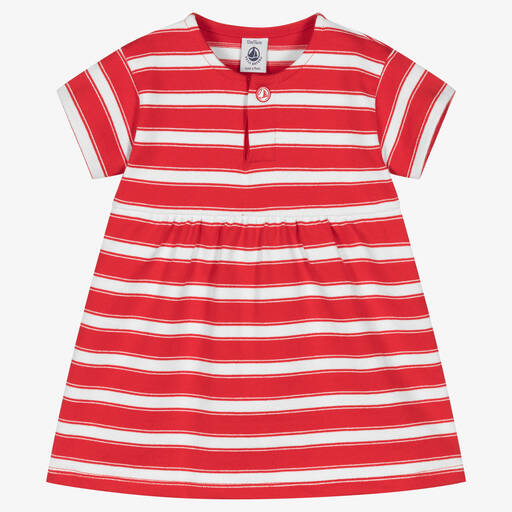 Petit Bateau-Girls Red & White Stripe Cotton Dress | Childrensalon Outlet