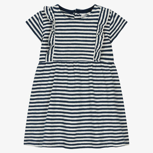 Petit Bateau-Girls White & Blue Stripe Dress  | Childrensalon Outlet