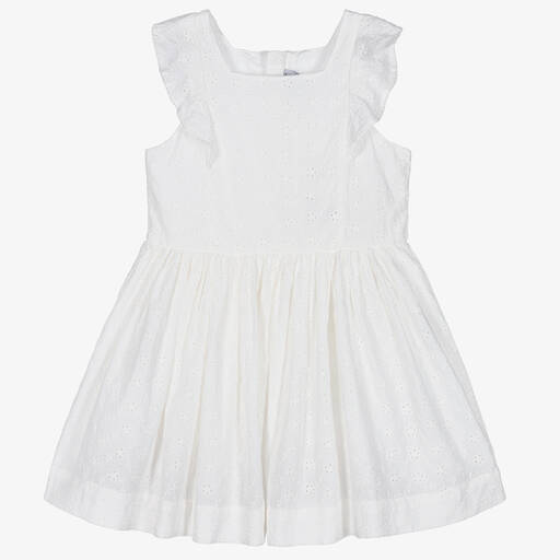 Petit Bateau-Girls White Cotton Broderie Anglaise Dress | Childrensalon Outlet
