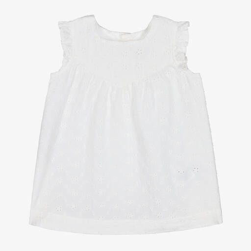 Petit Bateau-Weißes Baumwollkleid Lochstickerei | Childrensalon Outlet