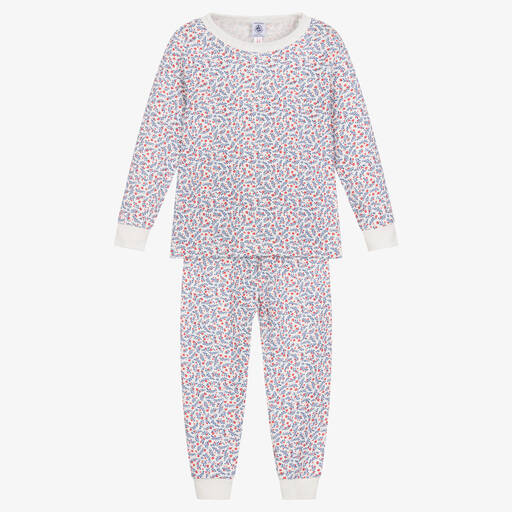 Petit Bateau-Girls White Cotton Floral Long Pyjamas | Childrensalon Outlet