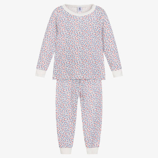 Petit Bateau-Длинная белая пижама из хлопка в цветочек | Childrensalon Outlet