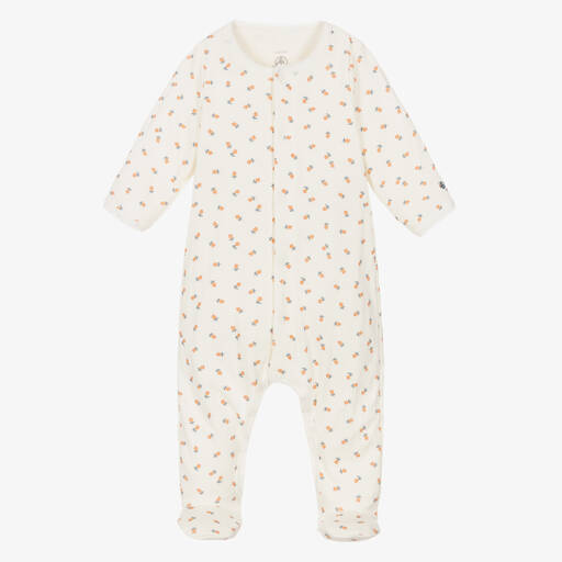 Petit Bateau-Girls White Cotton Rose Layered Babygrow  | Childrensalon Outlet
