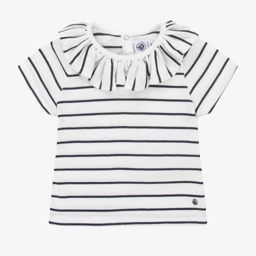 Petit Bateau-Girls White Cotton T-Shirt | Childrensalon Outlet