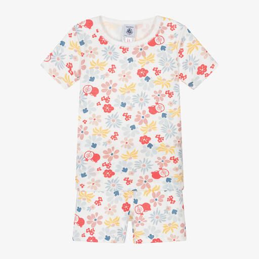 Petit Bateau-بيجاما قطن عضوي لون أبيض بطبعة ورود للبنات | Childrensalon Outlet