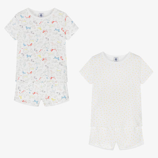 Petit Bateau-Girls White & Ivory Cotton Pyjamas (2 Pack) | Childrensalon Outlet