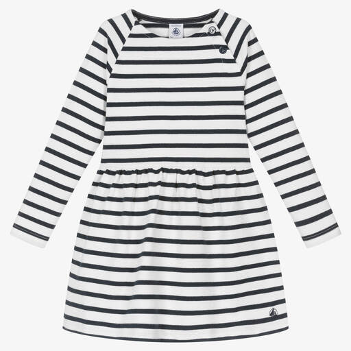 Petit Bateau-Bretonstreifen-Kleid Weiß/Navyblau | Childrensalon Outlet