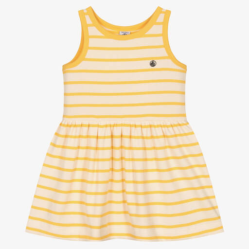 Petit Bateau-Girls Yellow & Ivory Stripe Organic Dress | Childrensalon Outlet