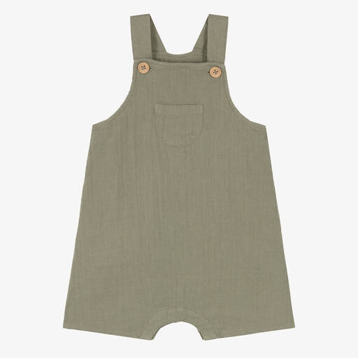 Petit Bateau-Green Cotton Baby Dungarees | Childrensalon Outlet