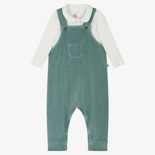 Petit Bateau-Green & Ivory Cotton Trouser Set | Childrensalon Outlet