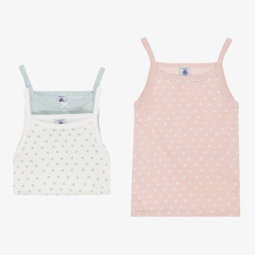Petit Bateau-Green & Pink Organic Cotton Vests (3 Pack) | Childrensalon Outlet