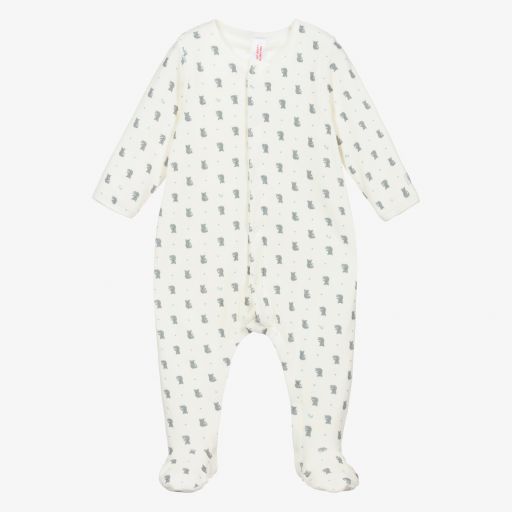 Petit Bateau-Ivory 2-in-1 Velour Babygrow | Childrensalon Outlet