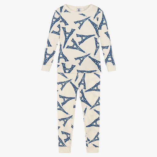Petit Bateau-Ivory & Blue Eiffel Tower Cotton Pyjamas | Childrensalon Outlet