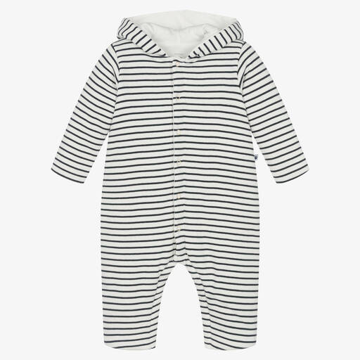 Petit Bateau-أوفرول للخروج قطن عضوي مقلّم لون عاجي وكحلي | Childrensalon Outlet