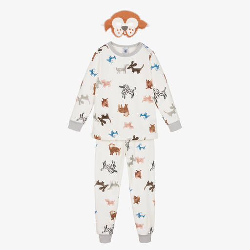 Petit Bateau-Ivory Cotton Dog Print Pyjamas & Mask | Childrensalon Outlet