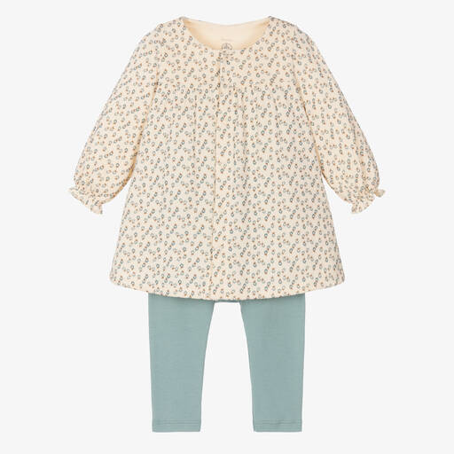 Petit Bateau-Ivory Floral Dress & Leggings Set | Childrensalon Outlet