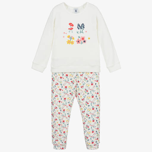 Petit Bateau-Ivory Towelling Floral Pyjamas | Childrensalon Outlet