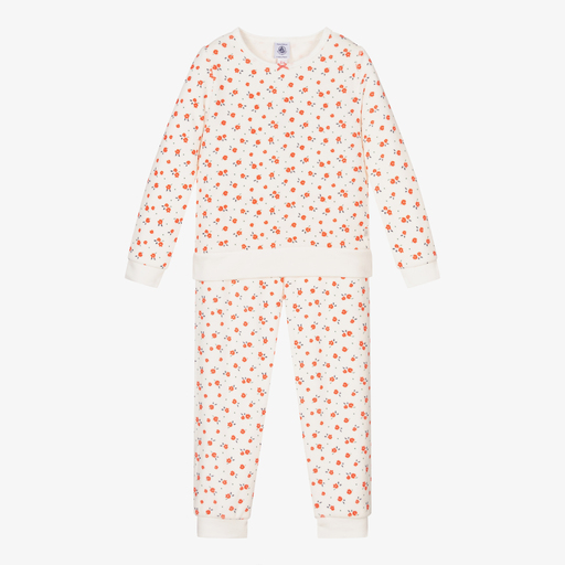 Petit Bateau-Elfenbeinfarbener Velours-Pyjama mit Blumenmuster | Childrensalon Outlet
