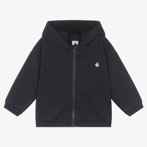 Petit Bateau-توب هودي بسحّاب قطن عضوي لون كحلي | Childrensalon Outlet
